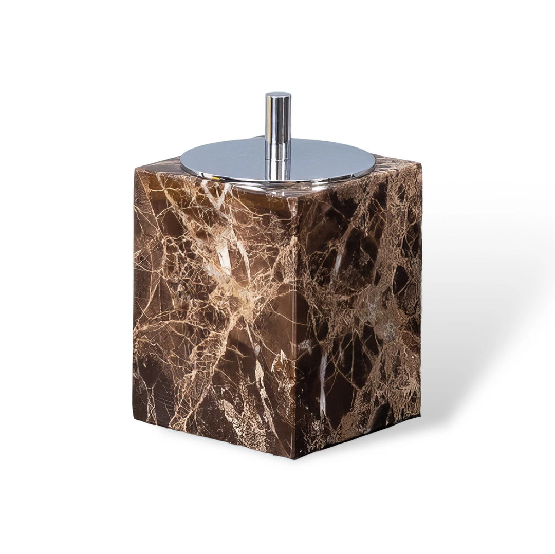 Emperador Dark Marble Bathroom Set with Soap Dispenser, Tray, Tissue Box, and Toothbrush Holder 17