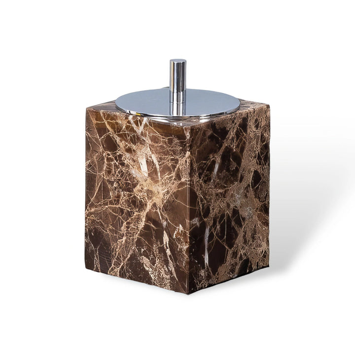 Emperador Dark Marble Bathroom Set with Soap Dispenser, Tray, Tissue Box, and Toothbrush Holder 17