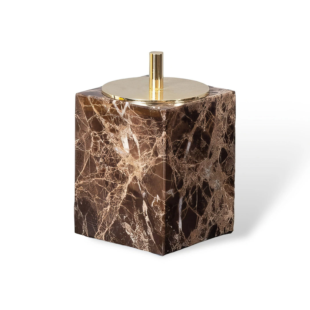 Emperador Dark Marble Bathroom Set with Soap Dispenser, Tray, Tissue Box, and Toothbrush Holder 18