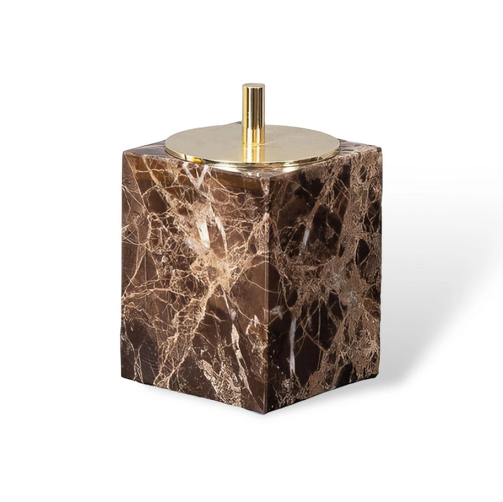 Emperador Dark Marble Bathroom Set with Soap Dispenser, Tray, Tissue Box, and Toothbrush Holder 18