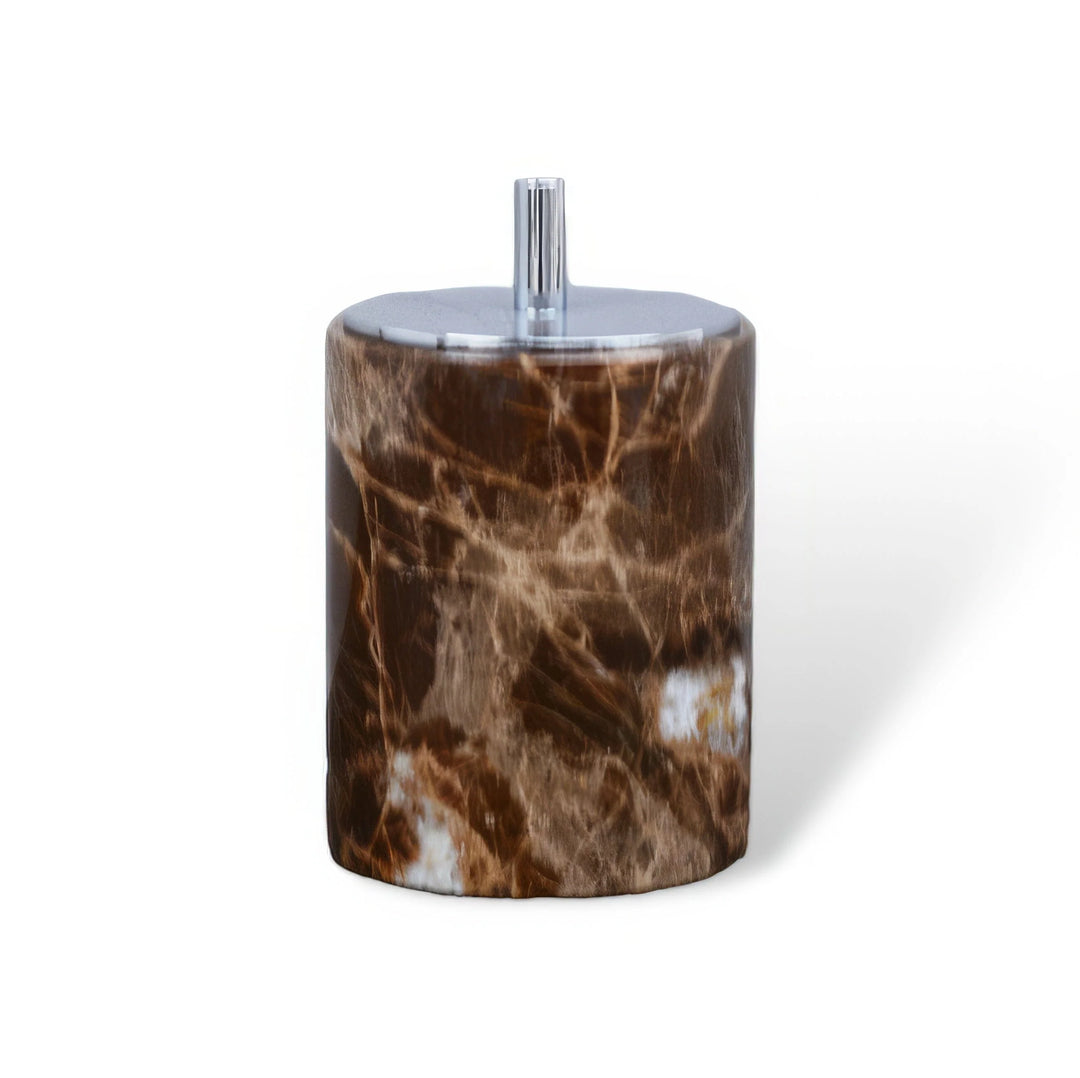 Emperador Dark Marble Bathroom Set with Soap Dispenser, Tray, Tissue Box, and Toothbrush Holder 19