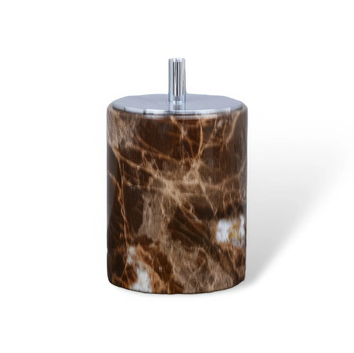Emperador Dark Marble Bathroom Set with Soap Dispenser, Tray, Tissue Box, and Toothbrush Holder 19