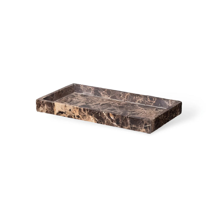 Emperador Dark Marble Bathroom Set with Soap Dispenser, Tray, Tissue Box, and Toothbrush Holder 21