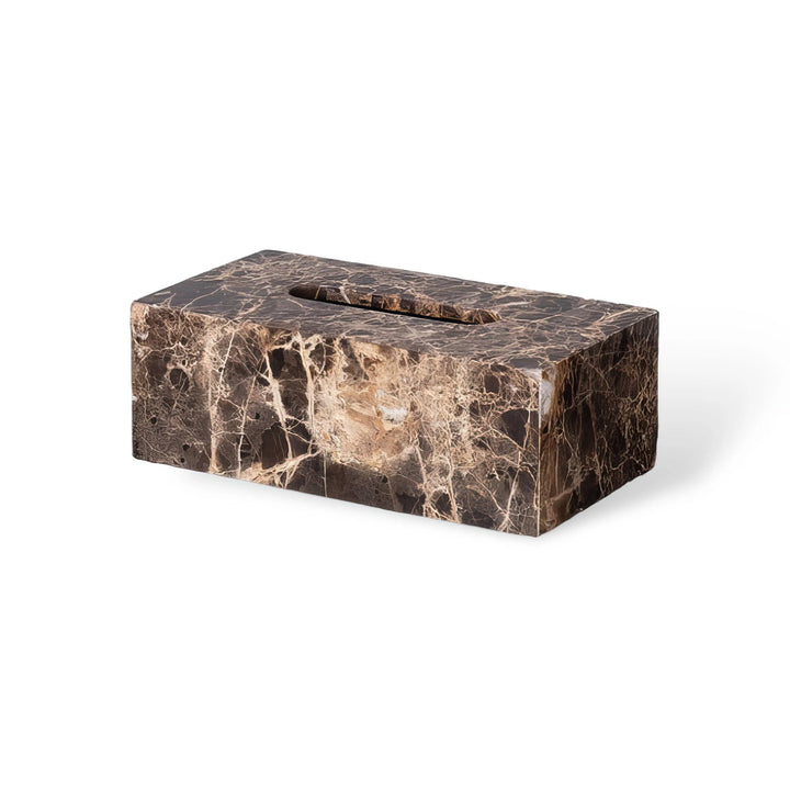 Emperador Dark Marble Bathroom Set with Soap Dispenser, Tray, Tissue Box, and Toothbrush Holder 23