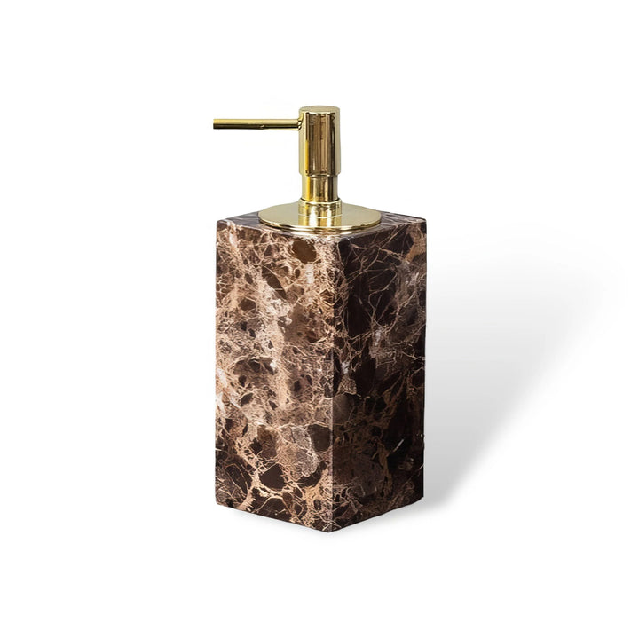 Emperador Dark Marble Bathroom Set with Soap Dispenser, Tray, Tissue Box, and Toothbrush Holder 5