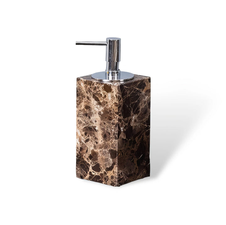 Emperador Dark Marble Bathroom Set with Soap Dispenser, Tray, Tissue Box, and Toothbrush Holder 6