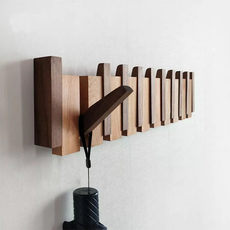 Foldable Wall Hook in Beech and Walnut Wood – Space-Saving Design for Coats and Accessories 1