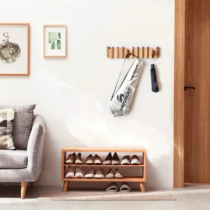 Foldable Wall Hook in Beech and Walnut Wood – Space-Saving Design for Coats and Accessories 2