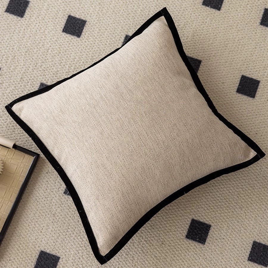 French Retro Jacquard Throw Pillow Cover with Black Piping – 60% Cotton and 40% Polyester Decorative Pillow Cover 0