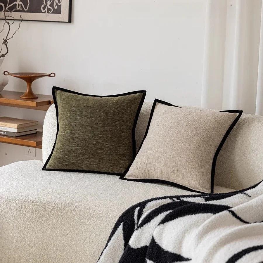 French Retro Jacquard Throw Pillow Cover with Black Piping – 60% Cotton and 40% Polyester Decorative Pillow Cover 1