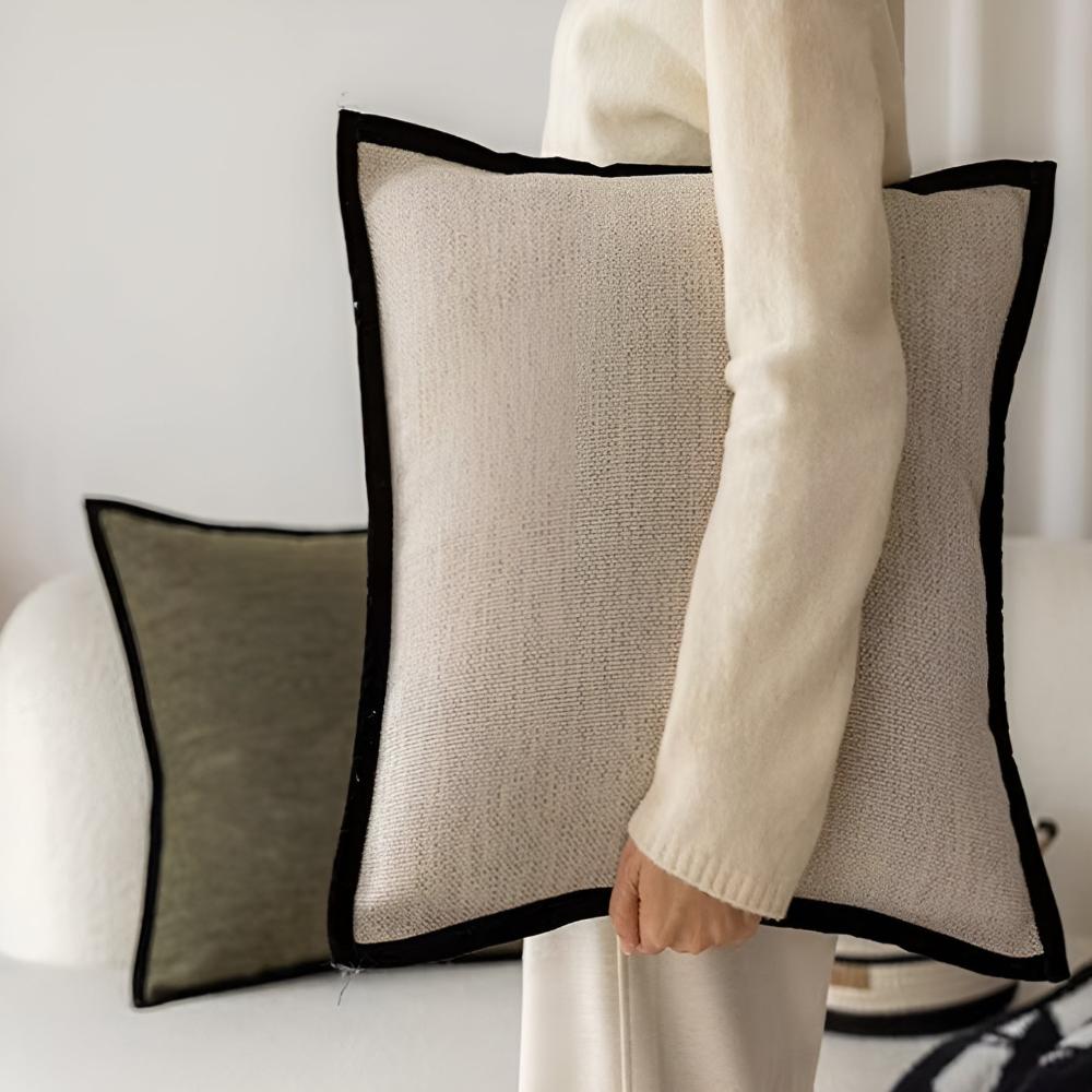 French Retro Jacquard Throw Pillow Cover with Black Piping – 60% Cotton and 40% Polyester Decorative Pillow Cover 5