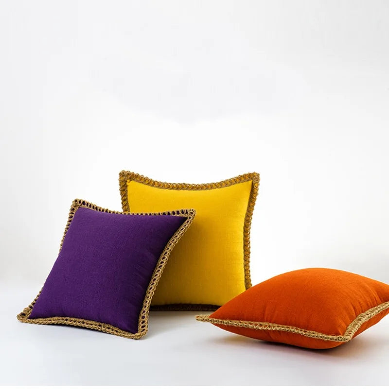 French Style Throw Pillow – Colorful Decorative Cushion in Soft Cotton and Linen for Couch, 45x45cm or 50x50cm 1