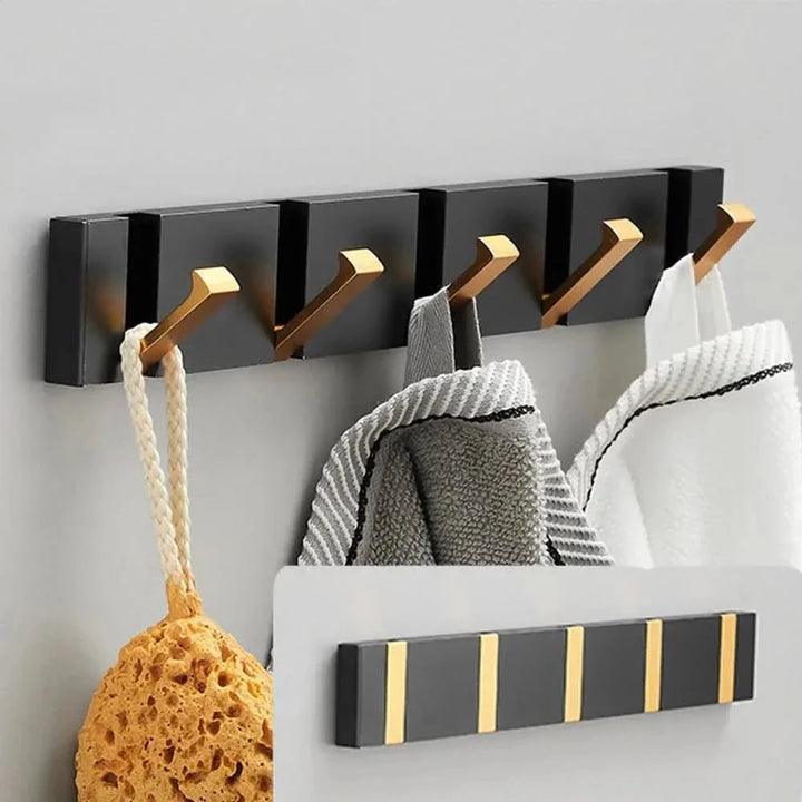 Gancio Fold Collapsible Wall Hooks - Space-Saving Aluminum in Black & Gold 1