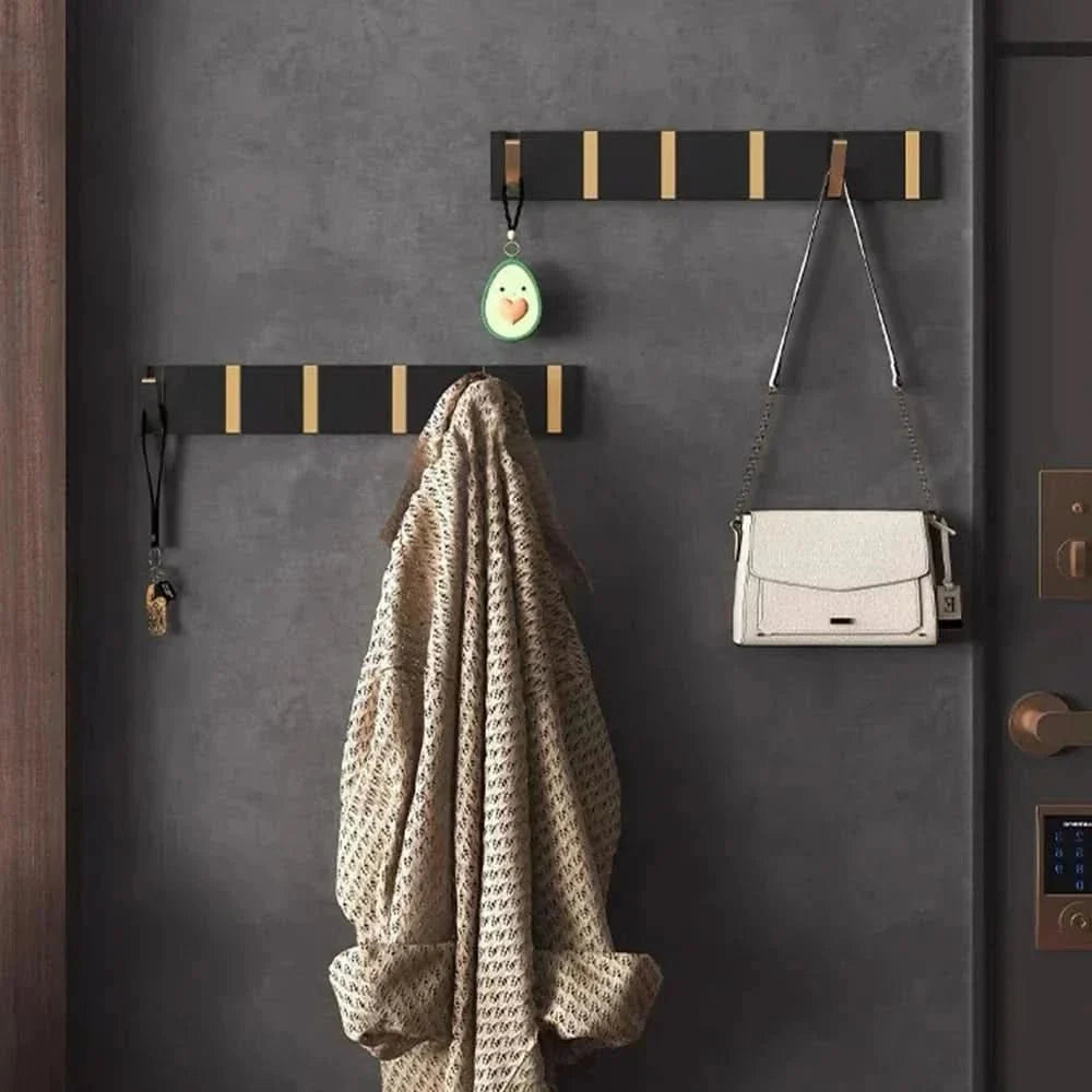 Gancio Fold Collapsible Wall Hooks - Space-Saving Aluminum in Black & Gold 3