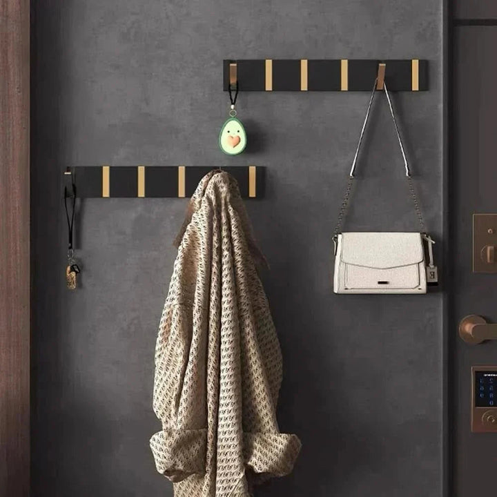 Gancio Fold Collapsible Wall Hooks - Space-Saving Aluminum in Black & Gold 3