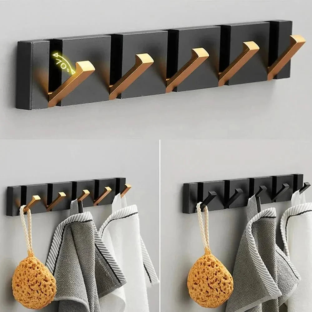 Gancio Fold Collapsible Wall Hooks - Space-Saving Aluminum in Black & Gold 4