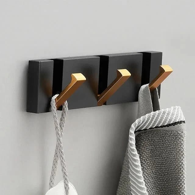 Gancio Fold Collapsible Wall Hooks - Space-Saving Aluminum in Black & Gold 7