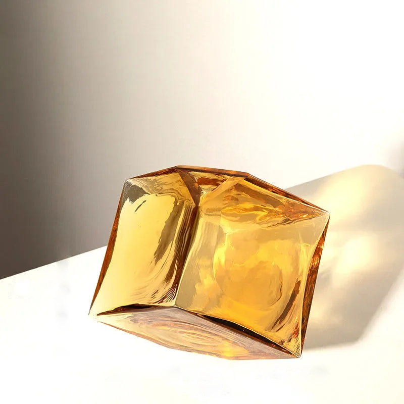 Geometric Amber Glass Vase – Modern Balancing Cube Design for Home Decor 0