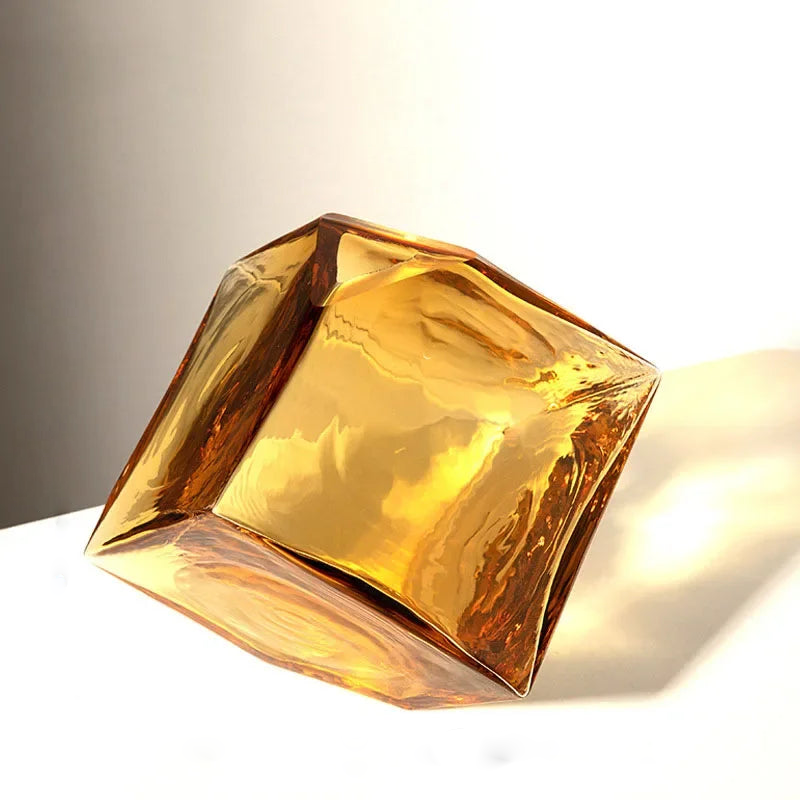 Geometric Amber Glass Vase – Modern Balancing Cube Design for Home Decor 7
