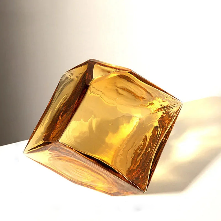 Geometric Amber Glass Vase – Modern Balancing Cube Design for Home Decor 7