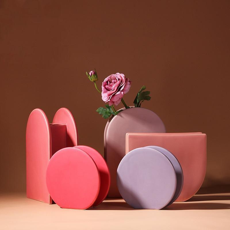 Geometric Ceramic Decorative Vases in Pink and Violet – Modern Home Decor Accent Pieces 1