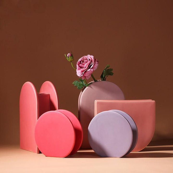 Geometric Ceramic Decorative Vases in Pink and Violet – Modern Home Decor Accent Pieces 1