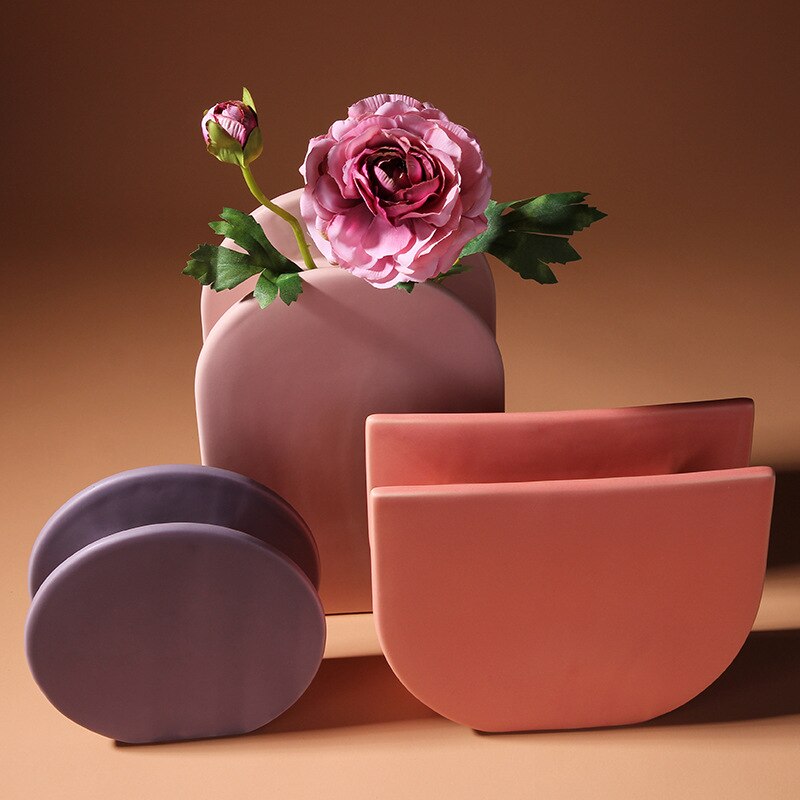 Geometric Ceramic Decorative Vases in Pink and Violet – Modern Home Decor Accent Pieces 2