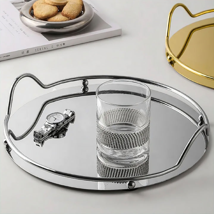 Gold Mirror Tray with Metal Frame and Decorative Handles for Bathroom and Vanity Organization 1