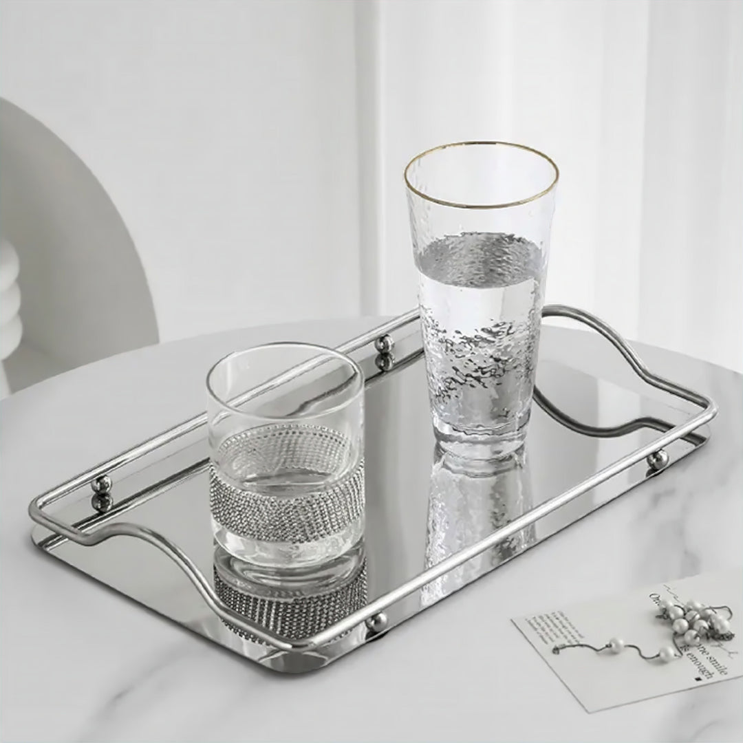 Gold Mirror Tray with Metal Frame and Decorative Handles for Bathroom and Vanity Organization 3
