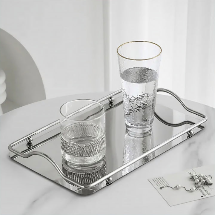 Gold Mirror Tray with Metal Frame and Decorative Handles for Bathroom and Vanity Organization 3