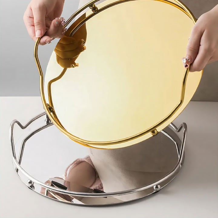 Gold Mirror Tray with Metal Frame and Decorative Handles for Bathroom and Vanity Organization 4