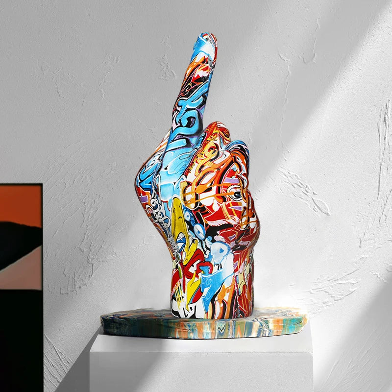 Graffiti Hand Sculpture – Unique Synthetic Resin Figurine for Modern Interiors, 8 x 7.5 x 19 cm, Stable EVA Anti-Slip Base 2