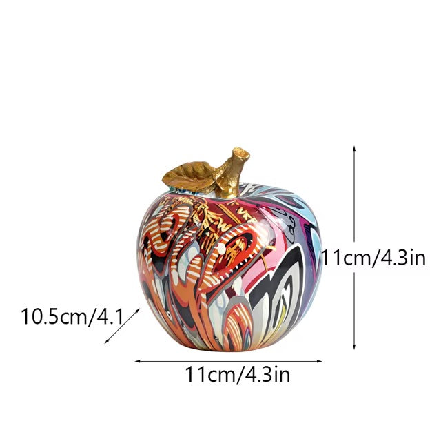 Graffiti Painted Apple Sculpture – High-Quality Resin Decorative Art for Home and Office Decor 0