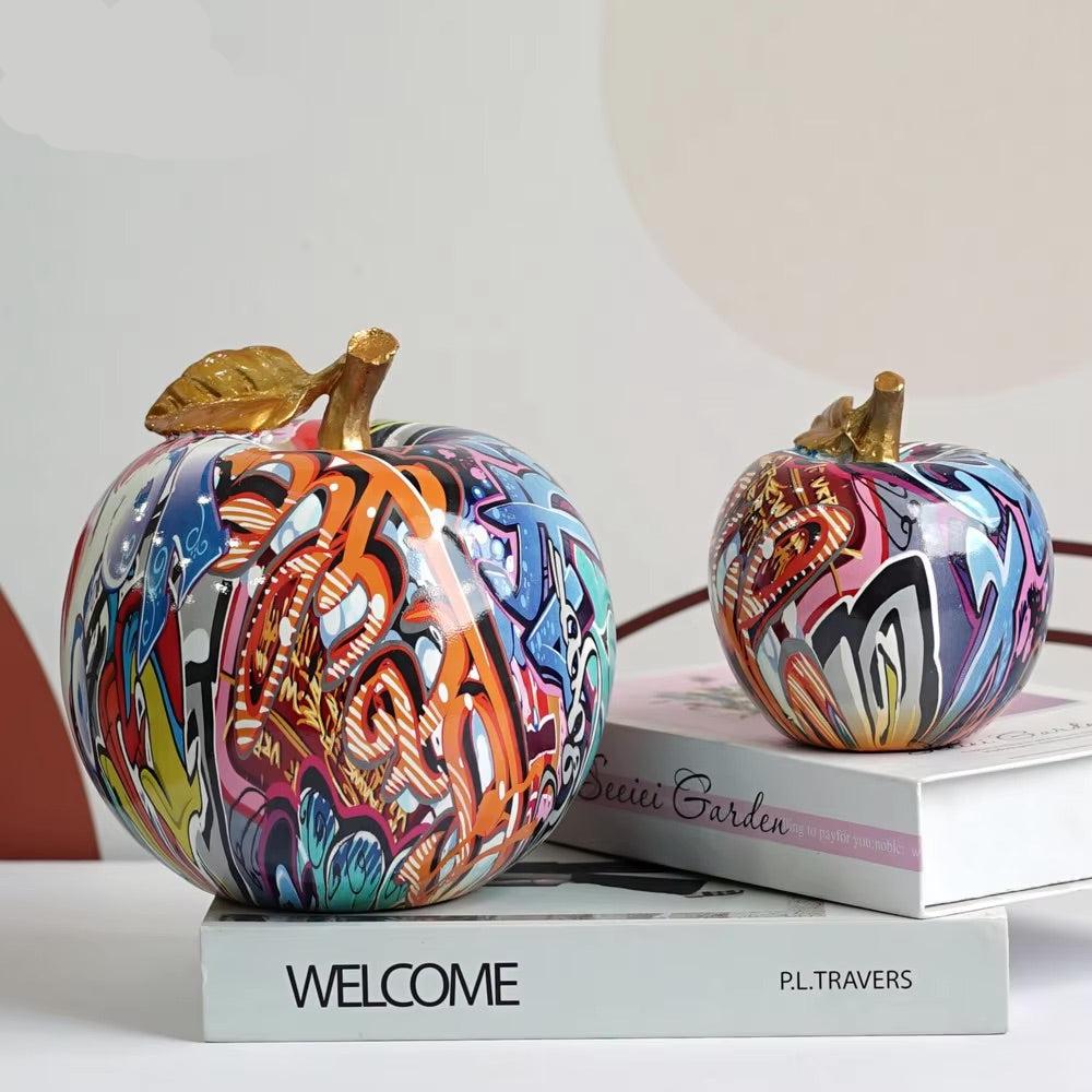 Graffiti Painted Apple Sculpture – High-Quality Resin Decorative Art for Home and Office Decor 1