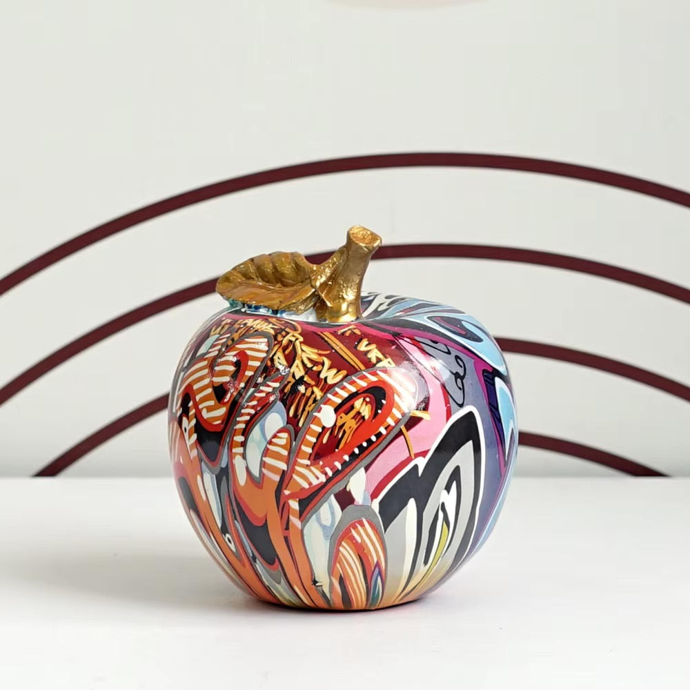 Graffiti Painted Apple Sculpture – High-Quality Resin Decorative Art for Home and Office Decor 3