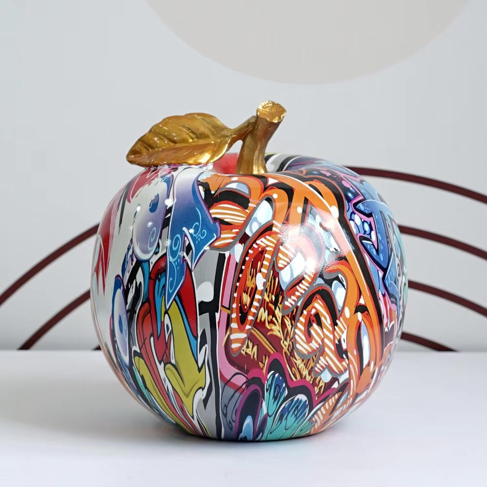 Graffiti Painted Apple Sculpture – High-Quality Resin Decorative Art for Home and Office Decor 4
