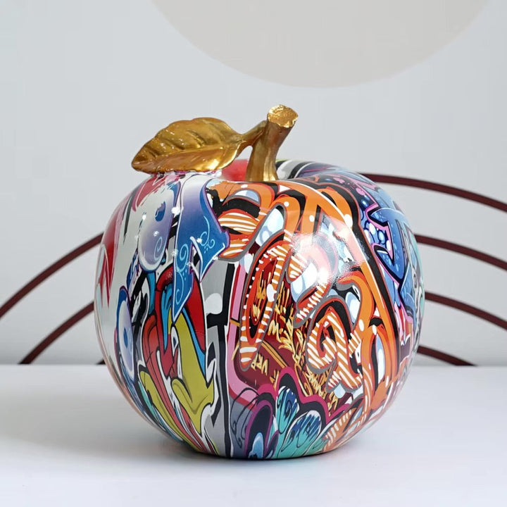 Graffiti Painted Apple Sculpture – High-Quality Resin Decorative Art for Home and Office Decor 4