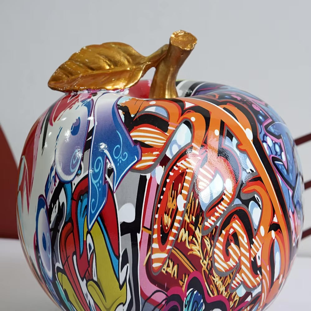 Graffiti Painted Apple Sculpture – High-Quality Resin Decorative Art for Home and Office Decor 5