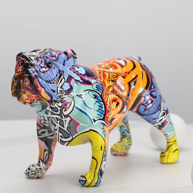 Graffiti Painted Bulldog Statue - Colorful Resin Dog Sculpture with Anti-Slip Base for Home Decor 0