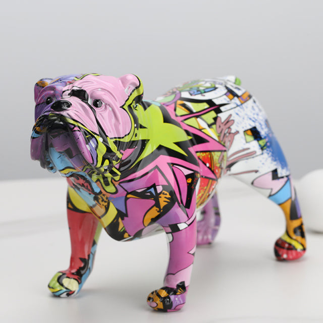 Graffiti Painted Bulldog Statue - Colorful Resin Dog Sculpture with Anti-Slip Base for Home Decor 1
