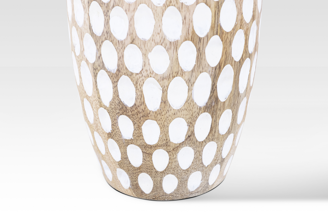 Hand-Carved Wooden Vase with White Dot Pattern – Rustic Home Decor for Floral Arrangements 5