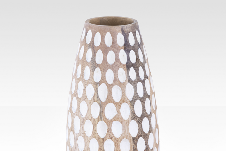 Hand-Carved Wooden Vase with White Dot Pattern – Rustic Home Decor for Floral Arrangements 7