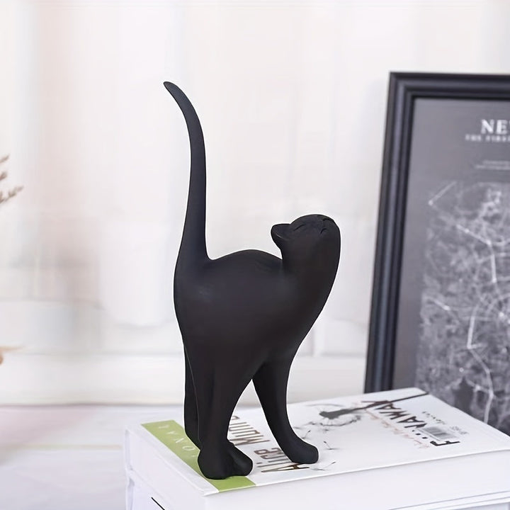 Hand-Painted Cat Statue - Elegant Scandinavian Design for Home Decor 0