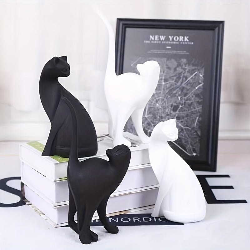 Hand-Painted Cat Statue - Elegant Scandinavian Design for Home Decor 1