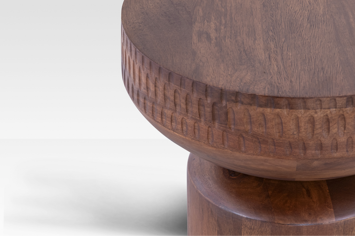Handcrafted Mango Wood End Table with Hourglass Silhouette – Warm Walnut Finish, Small Side Table for Living Room Decor 3