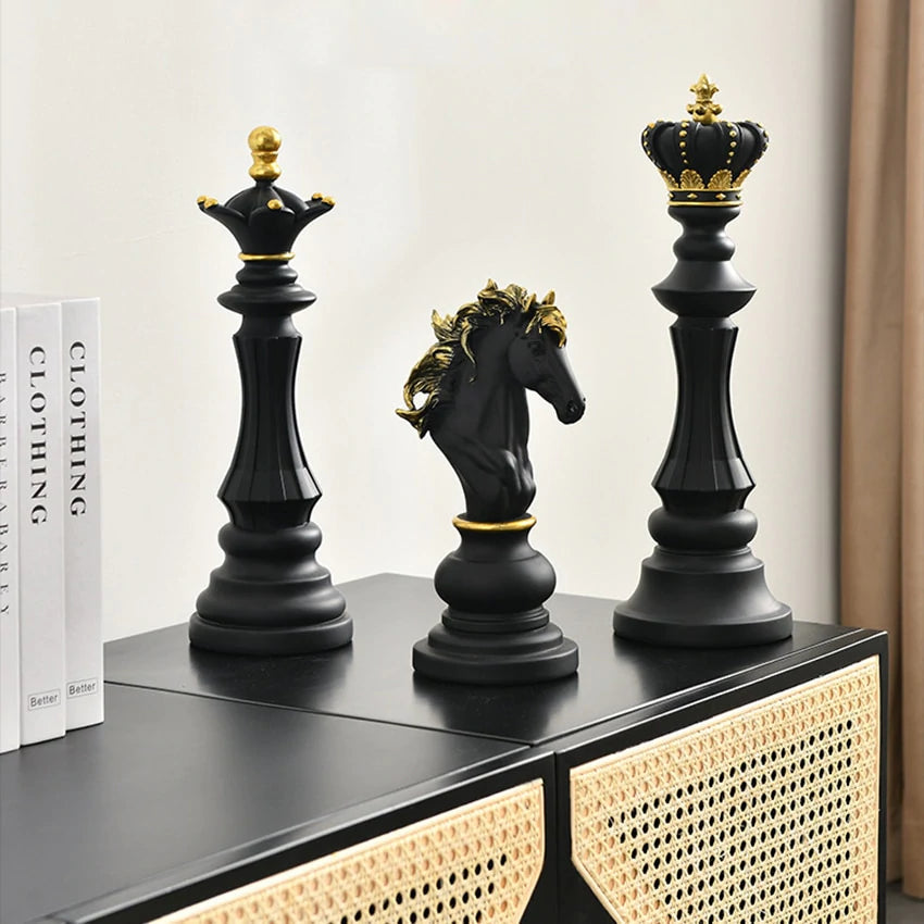 Handcrafted Resin Chess Statue Collection – King, Queen, Knight in Various Sizes for Elegant Home Decor 1