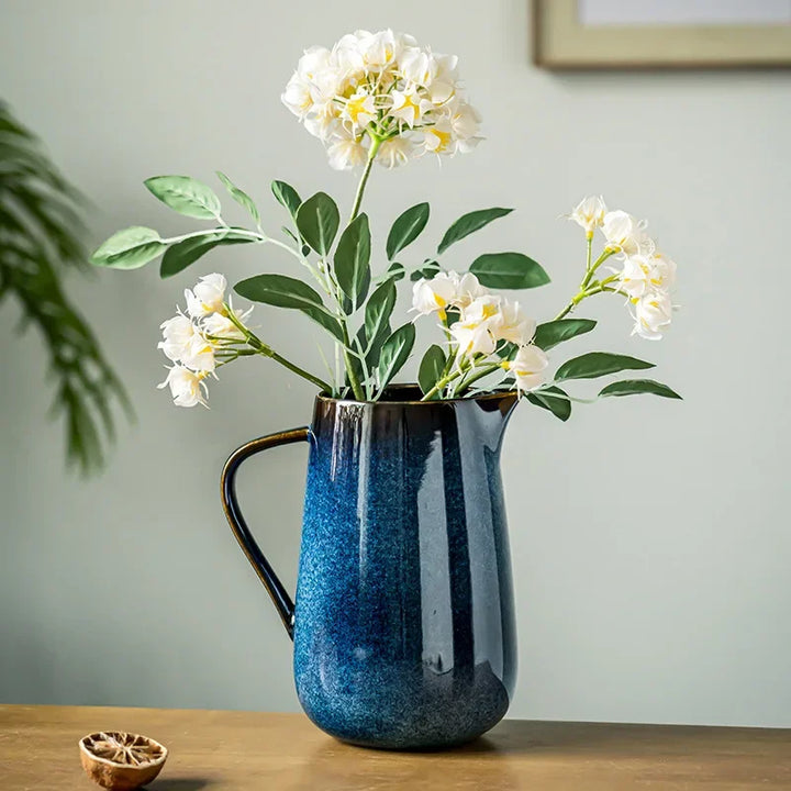 Handmade Blue Ceramic Pitcher, 1700ml Pottery Jug with Kiln-Fired Glaze for Stylish Serving 3