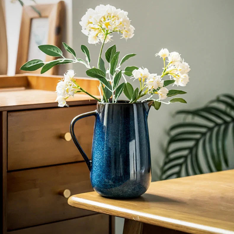 Handmade Blue Ceramic Pitcher, 1700ml Pottery Jug with Kiln-Fired Glaze for Stylish Serving 7