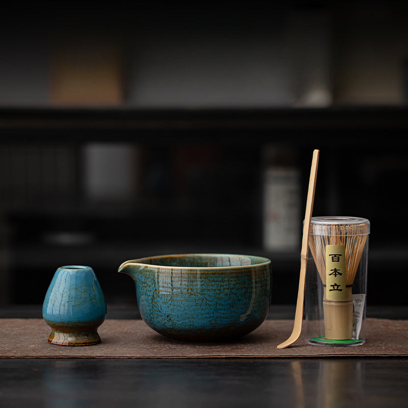 Handmade Ceramic Matcha Set – 4-Piece Matcha Tea Set with Bamboo Whisk, Bowl, Spoon & Whisk Holder for Authentic Japanese Ceremony 0
