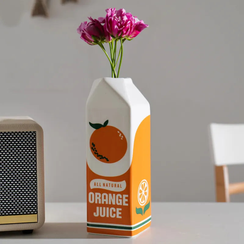 Handmade Ceramic Vase with Iconic Orange Juice Design – 22 cm Decorative Piece 2